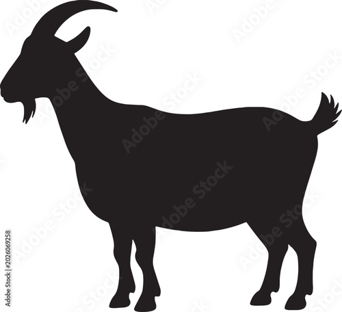 Black Goat Silhouette Vector Icon Isolated on White Background, Farm Animal Profile Symbol for Logo and Graphic Design