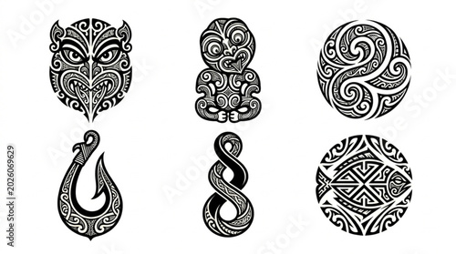Maori Tribal Art Symbols Collection.