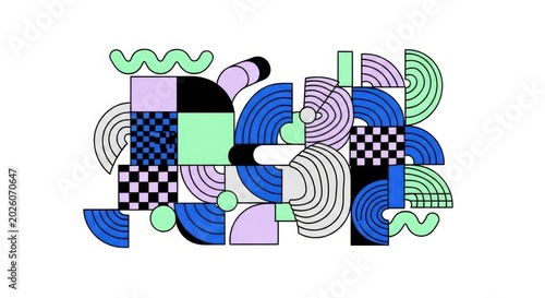 Abstract Geometric Composition with Retro Memphis Style Elements.