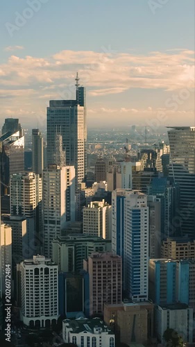 Vertical Aerial View of Makati Central Business District Skyline in Metro Manila