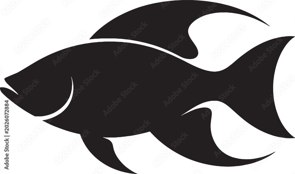 Fototapeta premium Black Fish Silhouette Vector Icon, Minimalist Sea Life Graphic Design Element for Logo, Fishing Branding, and Seafood Menu Illustration