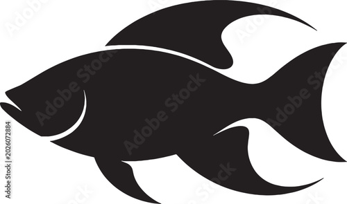 Black Fish Silhouette Vector Icon, Minimalist Sea Life Graphic Design Element for Logo, Fishing Branding, and Seafood Menu Illustration