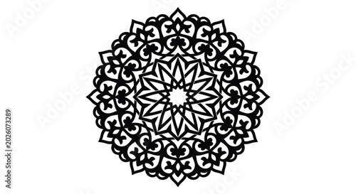 Intricate circular floral ornament black silhouette