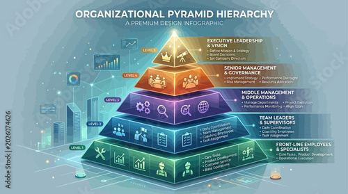 Εκτύπωση καμβά Illustrative infographic of a corporate organizational pyramid structure with cl