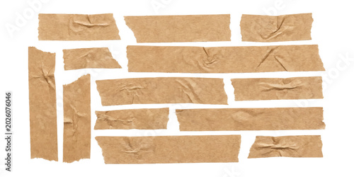 Fotografia Set of brown masking tape strips and adhesive paper pieces for scrapbooking and