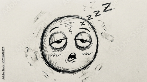 Bild auf Leinwand Tired sleepy face doodle with ZZZ symbols.