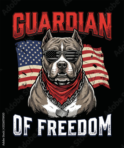 Pitbull with Sunglasses & Bandana - Guardian of Freedom Vector Illustration | Tough Dog Graphic