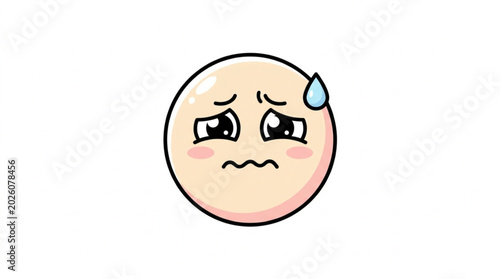Cuadro en lienzo Worried emoji face with sweat drop and nervous expression.