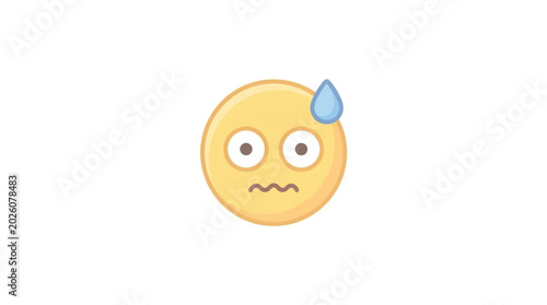Billede på lærred Worried emoji face with sweat drop and wavy mouth.