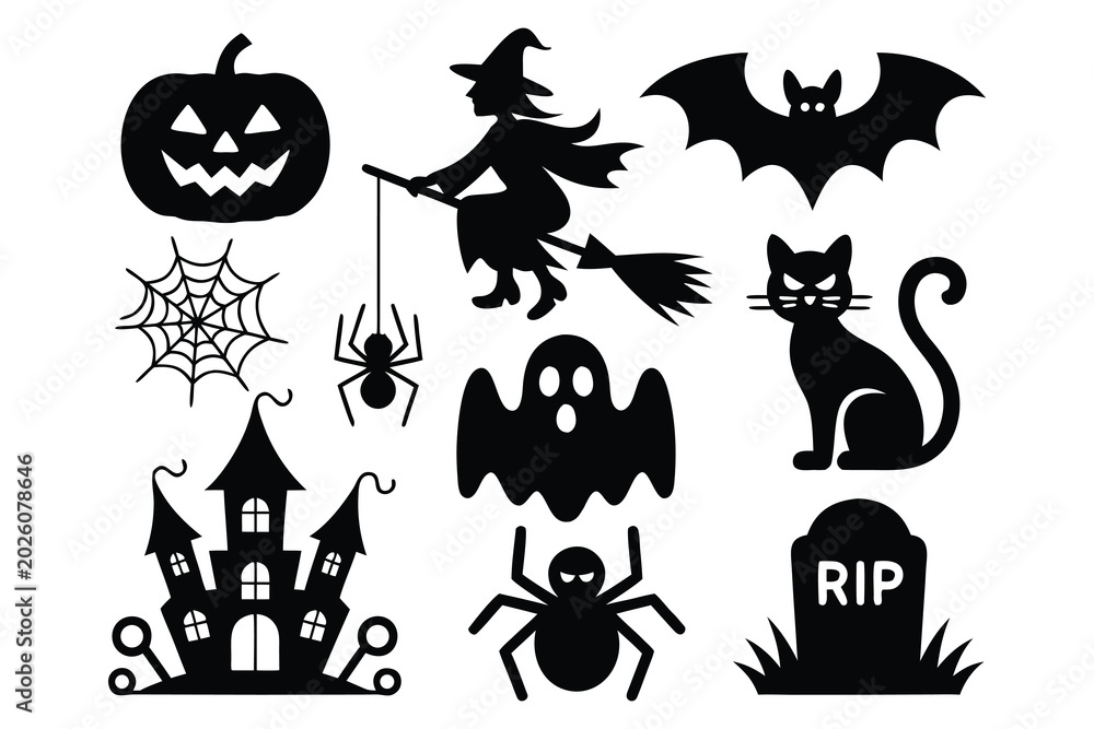 Fototapeta premium Halloween Silhouette Icon Set