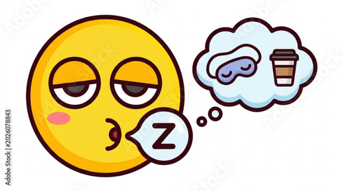 Tableau sur toile Tired emoji thinking about sleep and coffee.