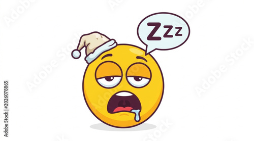 Quadro em tela Tired emoji wearing a sleeping cap with Zzz in a speech bubble.
