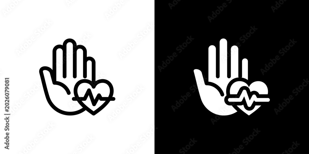 Obraz premium Healthy Boundaries Hand Heart Icon concept with flat Black White Background. Vector illustration.
