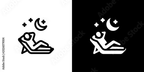 Quadro su tela Deep Relaxation Reclining Chair Icon concept with flat Black White Background