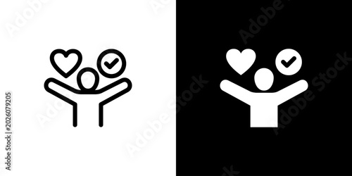 Φωτογραφία Acceptance Heart Checkmark Icon concept with flat Black White Background