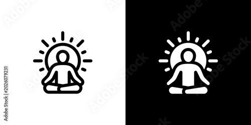 Bild auf Leinwand Morning Meditation Sunrise Yogi Icon concept with flat Black White Background