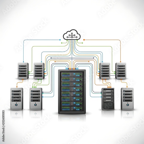 Data center servers with cloud computing connection and data transfer