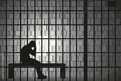 Εκτύπωση καμβά prison cell silhouette with a seated person in despair