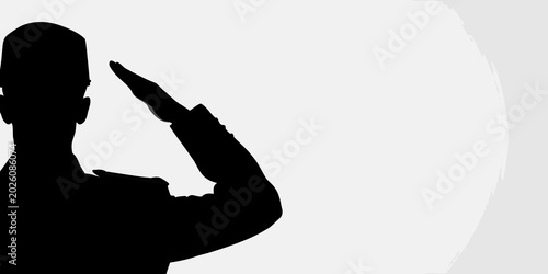 Photos saluting soldier silhouette against a white background