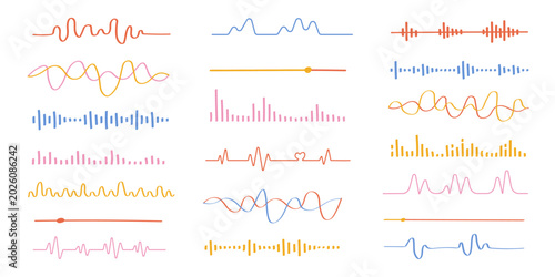 Tableau sur toile Vibrant audio visualizer collection with colorful sound waves and music signal e