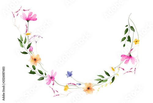 Photos Watercolor floral semicircular border frame
