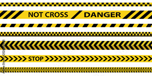 Foto crime scene tape collection on white background various warning designs