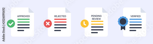 Photos Collection of approved rejected pending review and verified document icons with