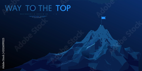 Εκτύπωση καμβά geometric mountain peak with flag polygonal illustration dark blue