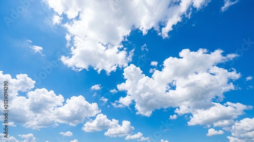 Foto Airy cloudscape of white cumulus clouds scattered across a vibrant blue summer sky on a sunny day