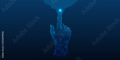 Bild auf Leinwand polygon hand touching glowing point futuristic digital illustration