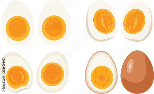 Obraz na plátně Vector illustration of hard-boiled eggs, halved and whole, on a transparent back