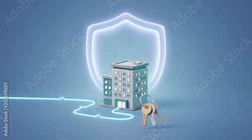 Office building security protection with shield and keys