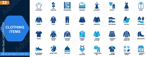 Photos Clothing items icon set