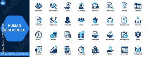 Canvas Print Human resources icon set for recruitment and workforce operations