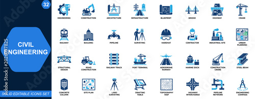 Foto Civil engineering icon set for construction and infrastructure design