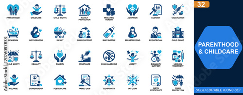 Bild auf Leinwand Parenthood and Childcare Icon Set