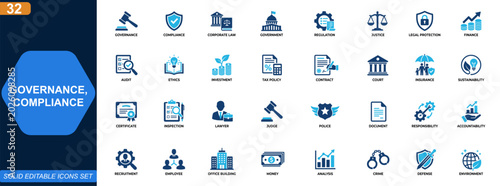 Photography Governance and compliance icon set