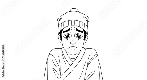 Tableau sur toile Sad Young Man Wearing Traditional Hat and Robe.