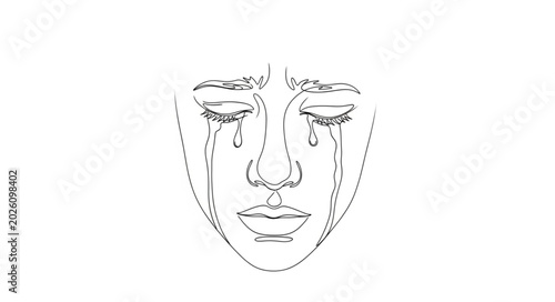 Foto Sad Face Outline Drawing with Tears Falling Down.