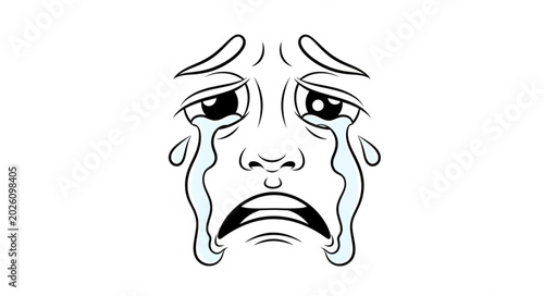 Fotografía Sad Face Illustration with Tears Flowing Down.