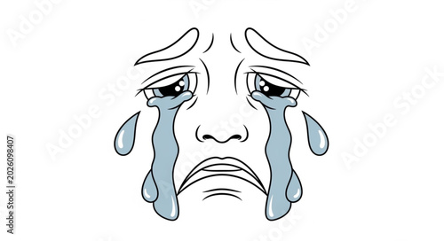 Foto Sad Face Illustration With Tears Flowing Down Cheeks.