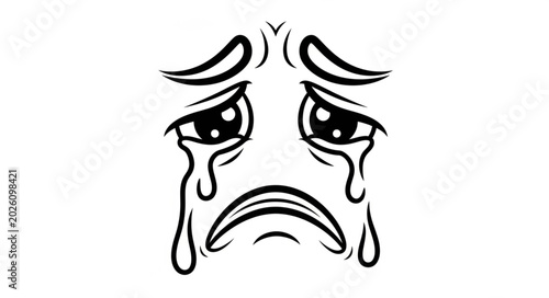 Photos Sad face with tears crying cartoon illustration.