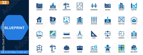 Fotografía Blueprint icon set for architecture and construction planning