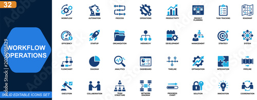 Schilderij op canvas Workflow and operations icon set