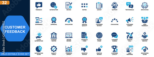 Quadro su tela Customer feedback and client satisfaction icon set