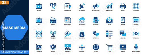 Bilde på lerret Mass media and social media icon set