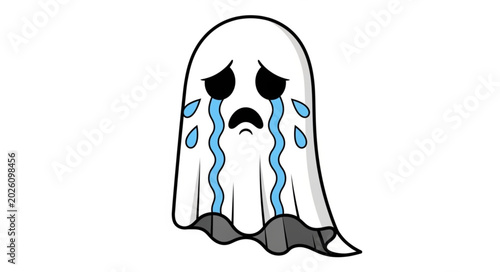 Εκτύπωση καμβά Sad Ghost Crying Tears Cartoon Illustration.