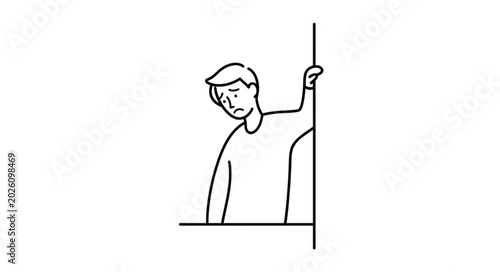Foto Sad Man Peeking Around Corner Illustration.