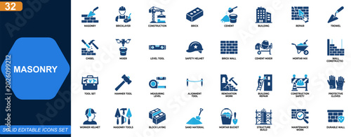Bild auf Leinwand Masonry icon set for construction and brickwork tools