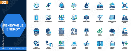 Bild auf Leinwand Renewable energy icon set